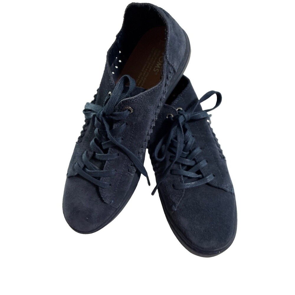 Toms Comfort Shoes Woven Leather Sneakers Blue Suede Lace Up Casual Womens 9.5
